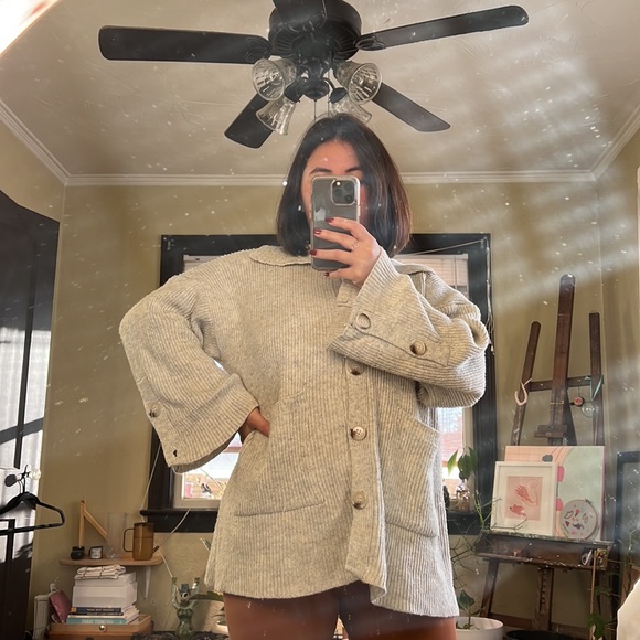 CHERRY AKA Sweaters - Cherry Aka - Light Grey Button Down Sweater